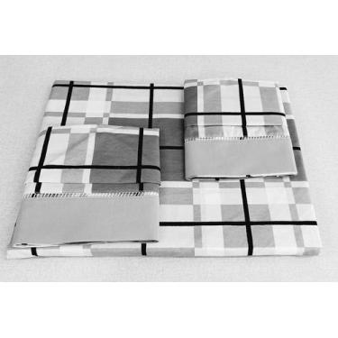 Imagem de Jogo de lençol King Size 3 peças puro Algodão - Lu Enxovais, Quadricul