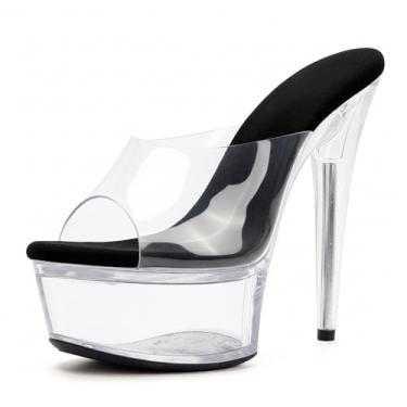 Imagem de WUXIN H&P Sandália feminina de salto alto plataforma transparente de 15 cm sexy stiletto pole dance exótica, Preto, 41