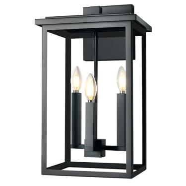 Imagem de ZSMAIKU Luzes de parede modernas ao ar livre, arsenal de parede exterior grande, luminária de varanda preta, suporte de parede para luzes de casa ao ar livre, luz externa à prova d'água para porta da