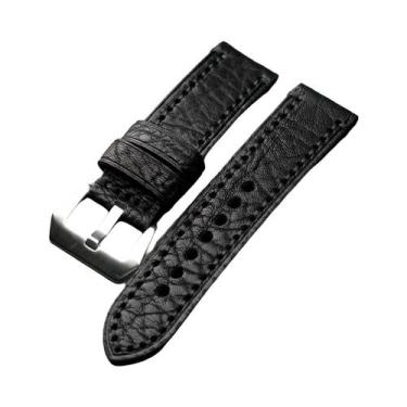 Imagem de Pulseira De Relógio Masculina Vintage Feita À Mão Em Couro Bovino 20MM