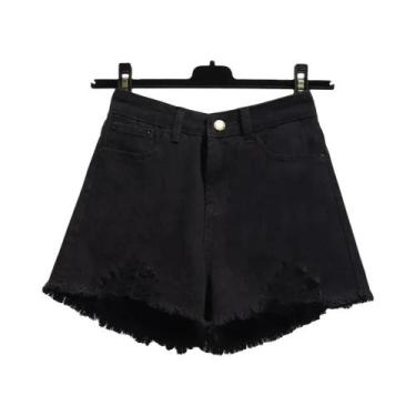 Imagem de Shorts De Denim Branco Com Cintura Alta E Franjas Para Mulheres, Estil