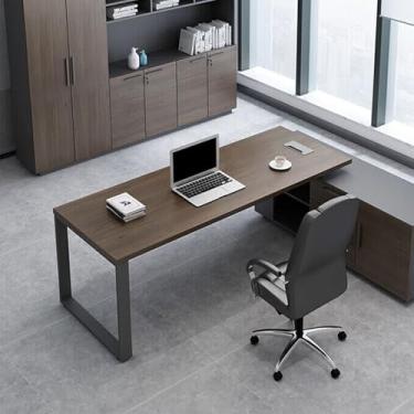 Imagem de Mesa executiva de madeira grande em forma de L para escritório doméstico, estação de trabalho moderna com moldura de aço, 241 x 160 x 76 cm, acabamento branco elegante, ideal para escritório e estudo