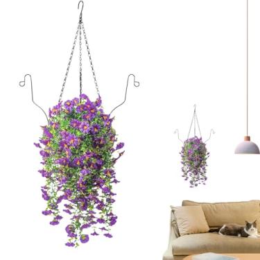 Imagem de Flores artificiais penduráveis | Flores artificiais ao ar livre com cesta pendurável - decoração de plantas artificiais para corredor, , hotel, casamento, jardim, sala de jantar, casa, quintal