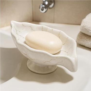 Imagem de Porta Sabonete Jóias Em Cerâmica Design Folha Para Banheiro Lavabo Lux