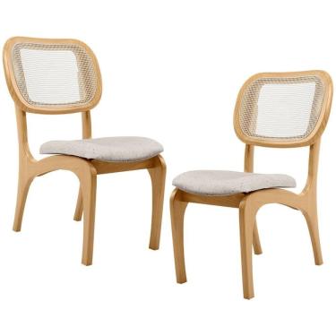 Imagem de Kit 2 Cadeiras Para Sala De Jantar Estofada E Tela Mariah L02 Linho Cru
