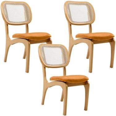 Imagem de Kit 3 Cadeiras Para Sala De Jantar Estofada E Tela Mariah L02 Couríssimo Whisky