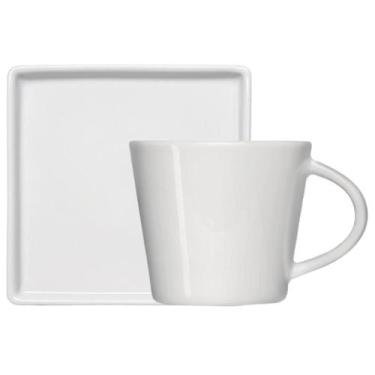 Imagem de Xícara de Café Chá de Porcelana Branca 185ml com Pires Quadrado Americ