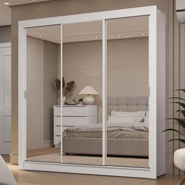 Imagem de Guarda-roupa Casal 3 Portas De Correr De Espelho 2 Gavetas Branco Sublime Madesa Branco