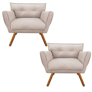 Imagem de Kit 2 Poltronas Anitta com Strass Suede Bege Pés Palito Castanho - D'Rossi