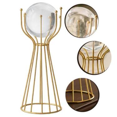 Imagem de Globo Decorativo em Vidro 28cm com Base de Ferro Dourada Ideal para De
