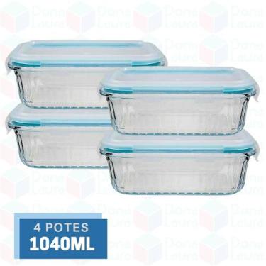 Imagem de 4 Pote Canelado Vidro Resistente 1040ml Airfryer Microondas - Belo Vid