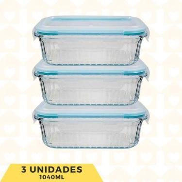 Imagem de Jogo Potes Hermetico 1040ML Rantagular Canelado Marmita 3Un - Belo Vid