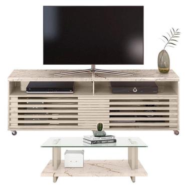 Imagem de Rack Bancada Com Mesa De Centro Frizz Cross Calacata Off White – Madetec