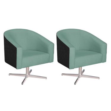 Imagem de Kit 02 Poltronas Luiza Base Giratória De Metal Factor Preto E Linho - Adj Decor Cor Rosê