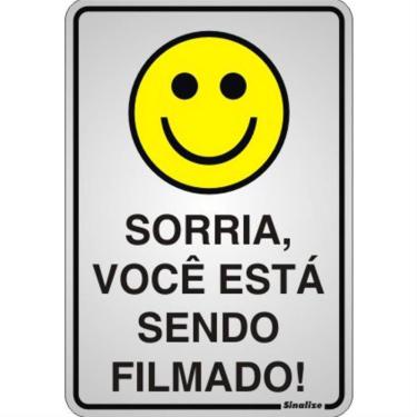 Imagem de Placa de Alumínio Autoadesiva 16x23cm Sorria Você Esta Sendo Filmado 150 Ai Sinalize Placa Auto