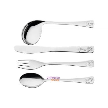 Imagem de Jogo De Talheres Infantil Tramontina Acabamento Brilho Com Desenho Em Alto Relevo 4 Peças Aço Inox