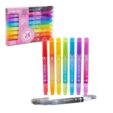 Imagem de Caneta Canetinha Outline Ponta Dupla 8 Cores Vibrantes Escrita Macia M