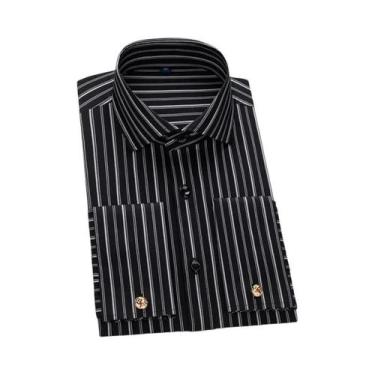 Imagem de Camisa Masculina Slim Fit Com Punhos Franceses Em Modal, Manga Longa, 