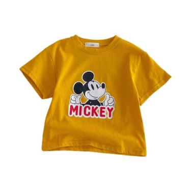 Imagem de Camiseta Masculina Infantil De Verão Solta Com Estampa Mickey, Gola Re