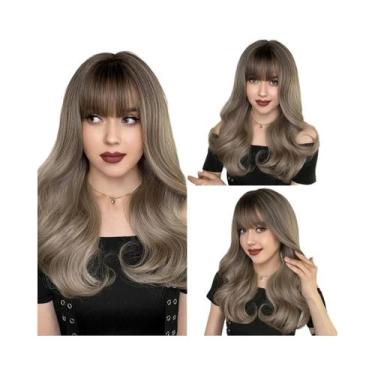 Imagem de Peruca Sintética Longa Ondulada Ombre Preto a Vermelho Para Mulheres C