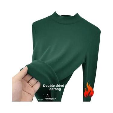 Imagem de Camiseta Térmica Feminina De Fleece Macio, Gola Alta Dupla Face Em Vel