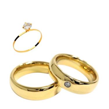 Imagem de Par Aliança Casamento Boleada com zircônia 6mm Tungstênio ouro 18k - N