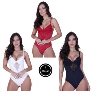 Imagem de Kit 3 Body de Renda Feminino com Decote sem Bojo com Arco - c2 KIT 3 J
