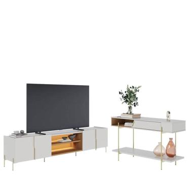 Imagem de Painel  para Tv Home Suspenso Maggiore 2.3 com Aparador para Sala Sena Off White Matte Freijó - Colibri