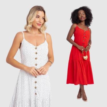 Imagem de Kit 2 Vestido Feminino Longo Alcinha Viscose Soltinho Poa - Swisz, Ver