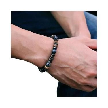 Imagem de Pulseira Masculina Vintage De Pedra Natural, Hematita, Olho De Tigre E