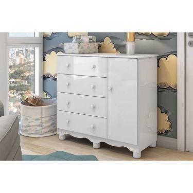 Imagem de Cômoda Infantil Junior 4 Gavetas MDF com Corrediças Telescópicas Branco