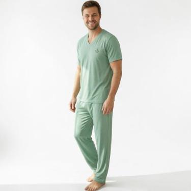 Imagem de Pijama Masculino Meia Manga e Calça Meia Estação Pijama de Homem Malha