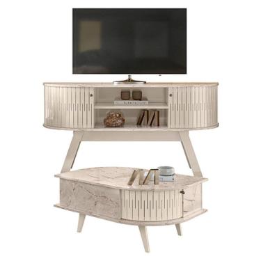 Imagem de Rack Bancada Atlanta com Mesa de Centro Indianápolis Calacata Off White – Madetec