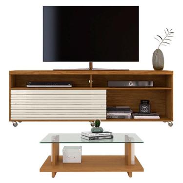 Imagem de Rack Bancada com Mesa de Centro Frizz Cross Naturale Off White – Madetec