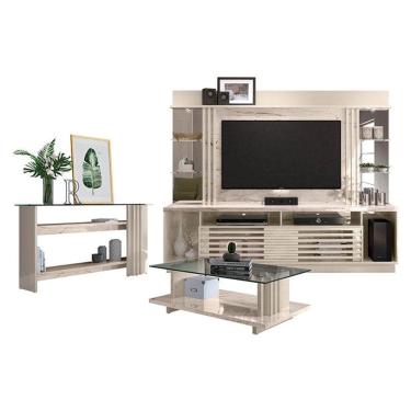 Imagem de Estante Home Theater com Aparador e Mesa de Centro Frizz Gold Calacata Off White – Madetec