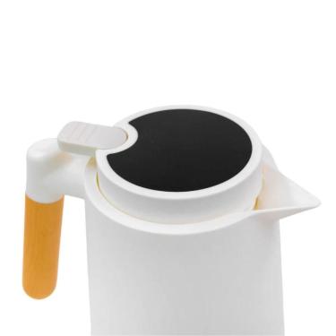 Imagem de Garrafa Térmica Inox 1l Café E Chá Com Cabo De Madeira – Mantém Bebidas Quentes Ou Frias Branco