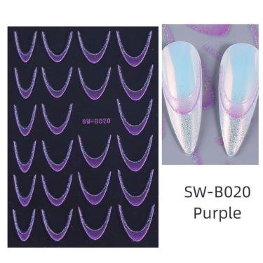 Imagem de Adesivo de Unhas Sw-b0 para Decoração Francesa com Efeito 3d Gradiente Azul Rosa Roxo V...