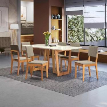 Imagem de Conjunto Sala de Jantar Dora em Madeira Maciça 6 Cadeiras Linho Fendi 