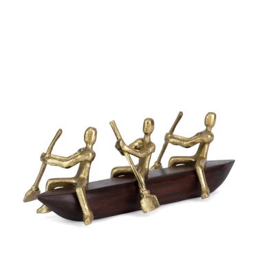 Imagem de Escultura Decorativa Pessoas Navegando em Madeira e Metal Dourado 37cm 22214 Mart