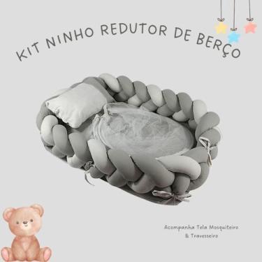 Imagem de Ninho Trança com Mosquiteiro Travesseiro 100% Algodão Cinza - marybaby