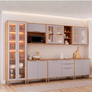 Imagem de Cozinha Modulada 7 Peças Brilhante com 1 Cristaleira 3 Balcões 3 Armár