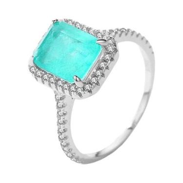 Imagem de Anel De Luxo Feminino Em Prata Esterlina 925 Com Zircônia Verde Retang