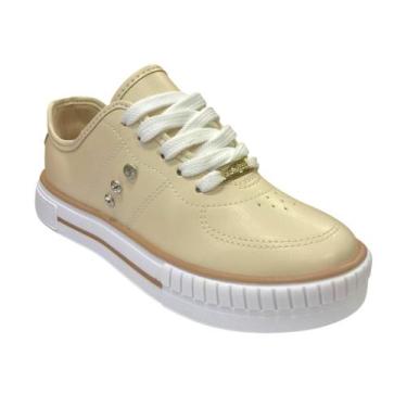 Imagem de Tênis Casual Menina Molekinha Brilho Bege/Dourado 2565.116, 29, Bege, 
