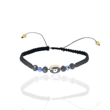 Imagem de Pulseira feminina regulável trançado preta com olho grego - Brimatto