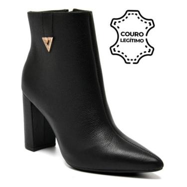 Imagem de Bota de Couro e Cano Curto Feminina Via Marte 063-016-01, Preto, 39