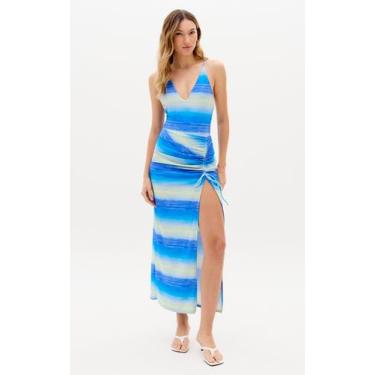 Imagem de Saia Super Midi Estampada Tamanho M Marca Lança Perfume Verão Cor:Azul