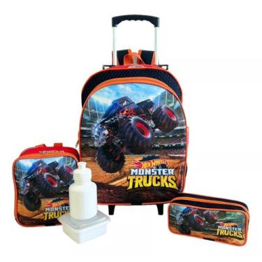 Imagem de Kit Mochila Hot Wheels Monster Truck Bone Shaker Rodinhas G F5