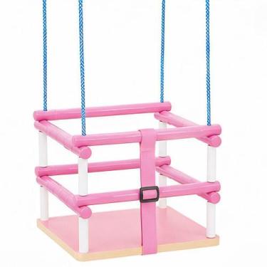 Imagem de Balanço Infantil para Bebê com Cinto de Segurança 35kg Rosa em MDF Cer