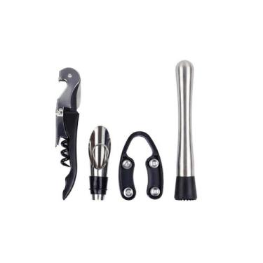 Imagem de Kit Para Vinhos e Acessórios 4 Peças Aço Inox Fracalanza - Papel Mâchè
