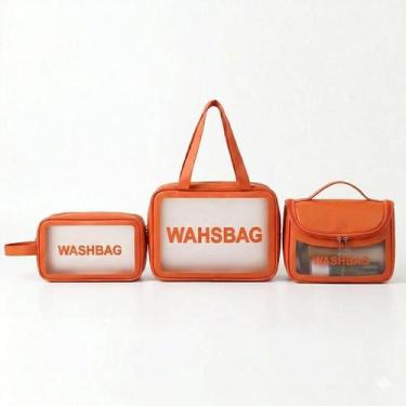 Imagem de Kit 3 Necessaire Viagem WashBag a Prova de Água Espaçosa Modelo:Laranj